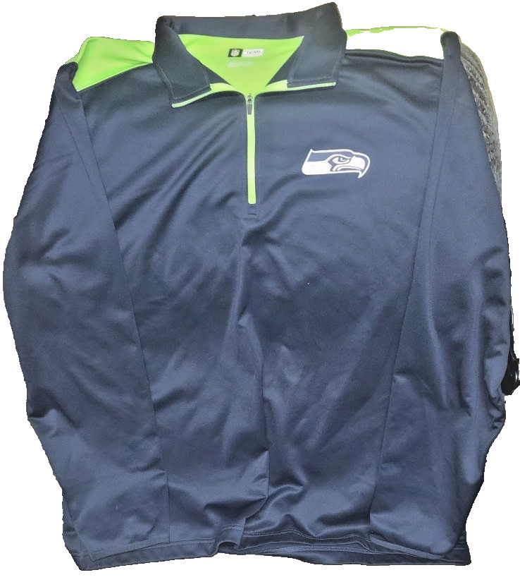NFL Team Apparel Mens Blue & Green Seattle Seahawks Football 1/4 Zip Jacket 2XL gallery