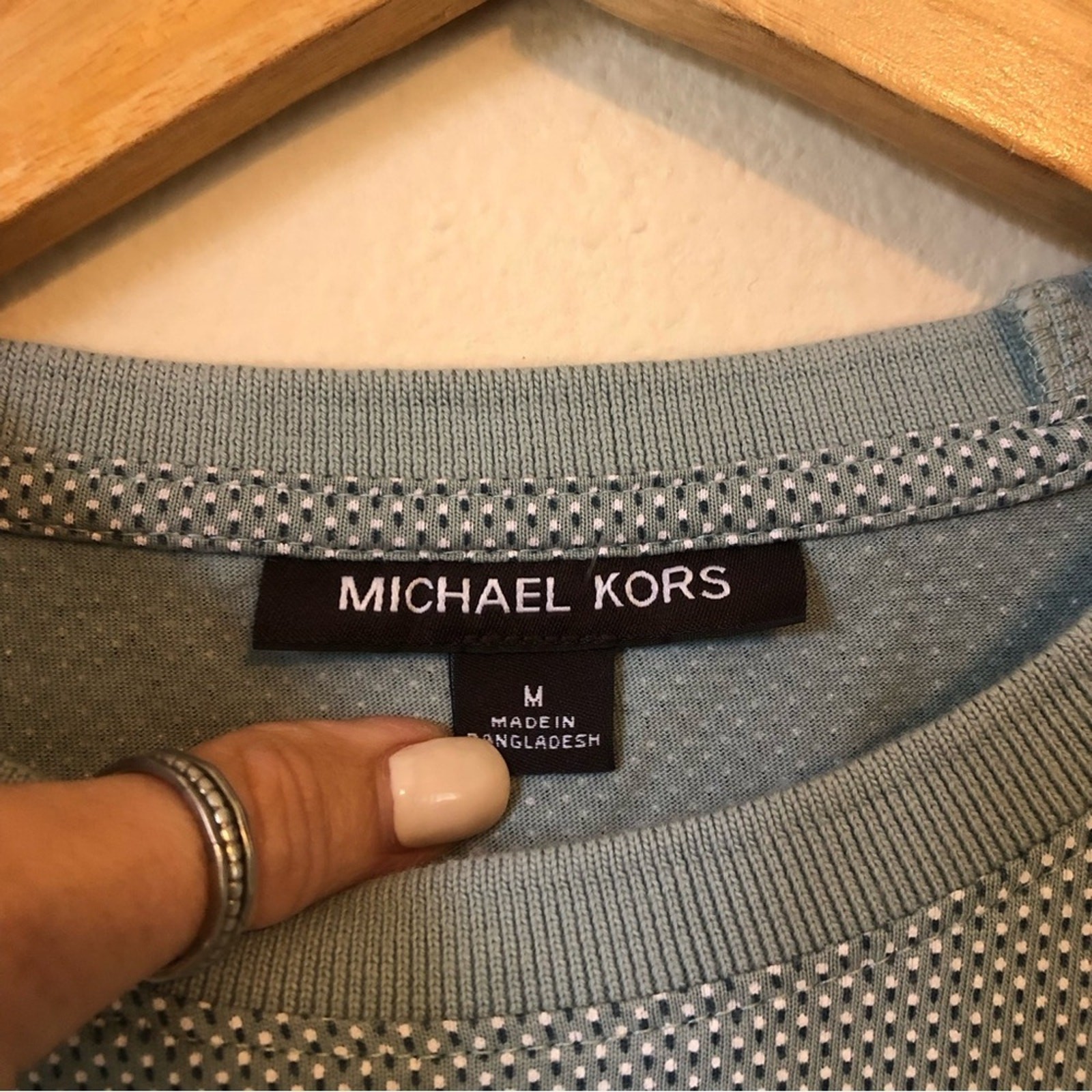 Michael Kors Shirt Men's Medium Cotton Green Short Sleeve Embroidered Preppy gallery