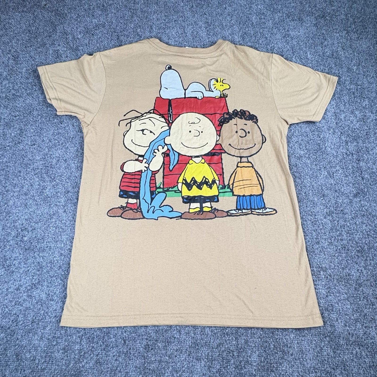 Peanuts Snoopy Doghouse Graphic T-Shirt Men L Tan Cartoon Y2K Retro Double Sided gallery