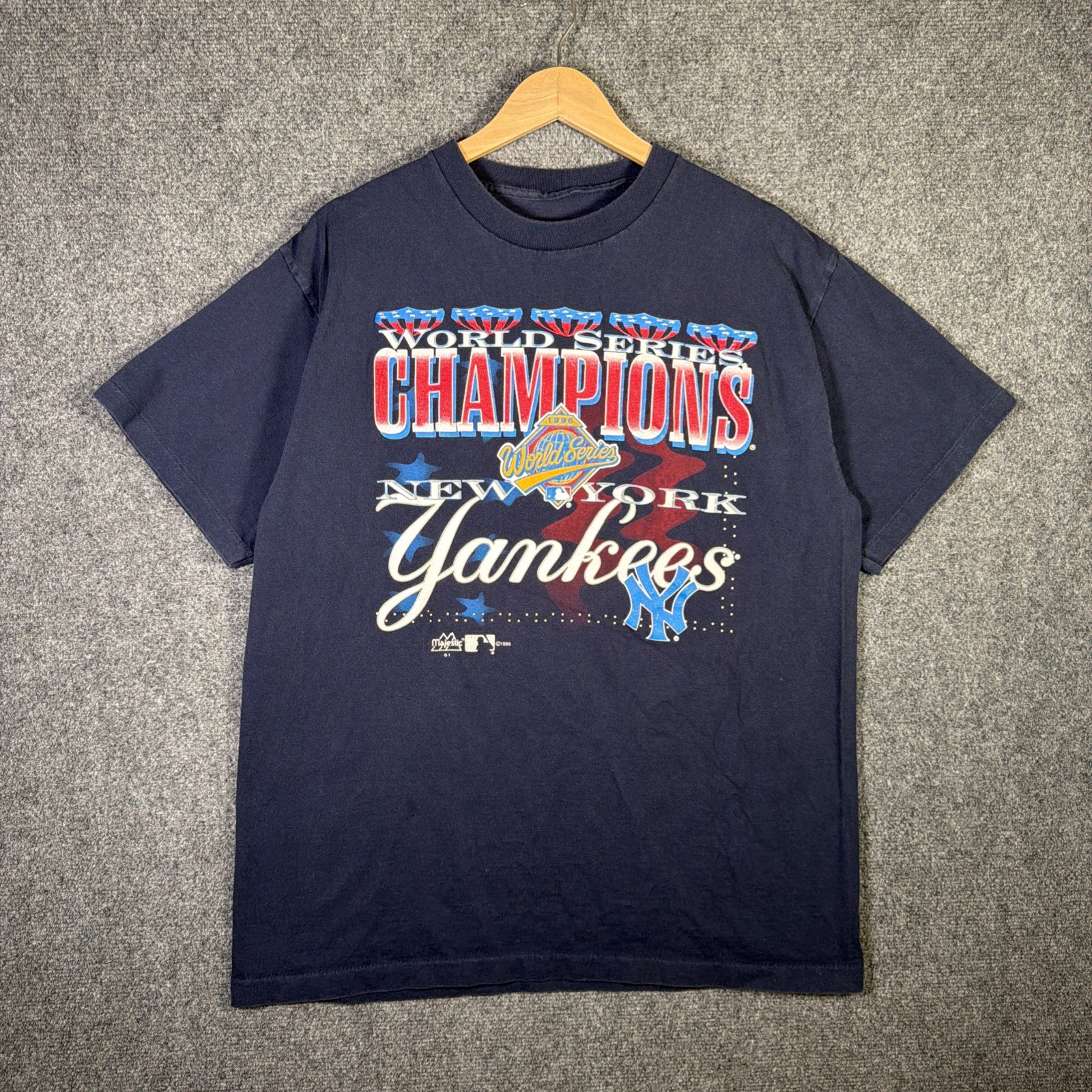 Vintage New York Yankees Shirt Mens Large Blue 90s Baseball MLB Sports 1996 USA