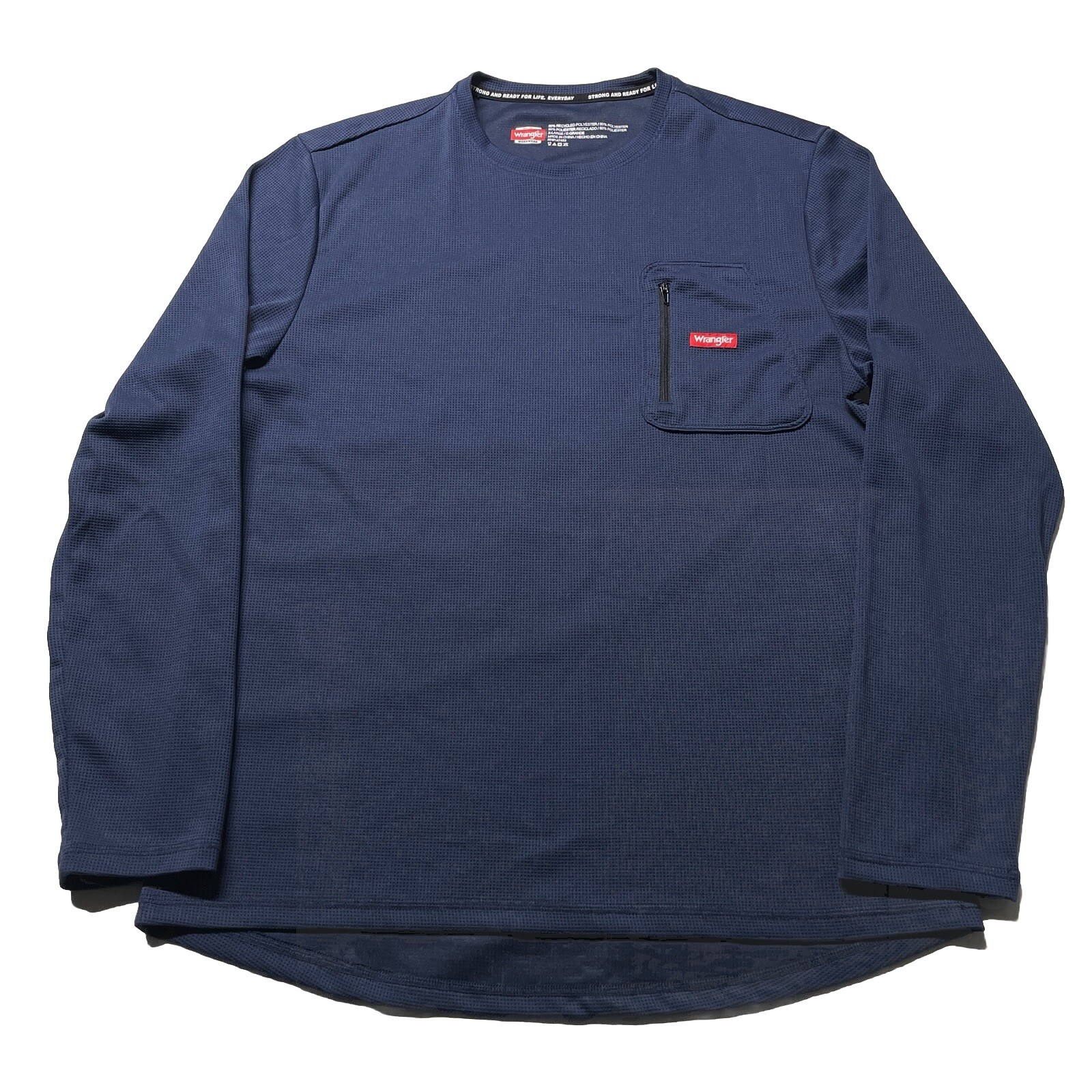 Wrangler Workwear Base Layer T-Shirt Mens XL Blue Zip Pocket Thermal Long Sleeve gallery