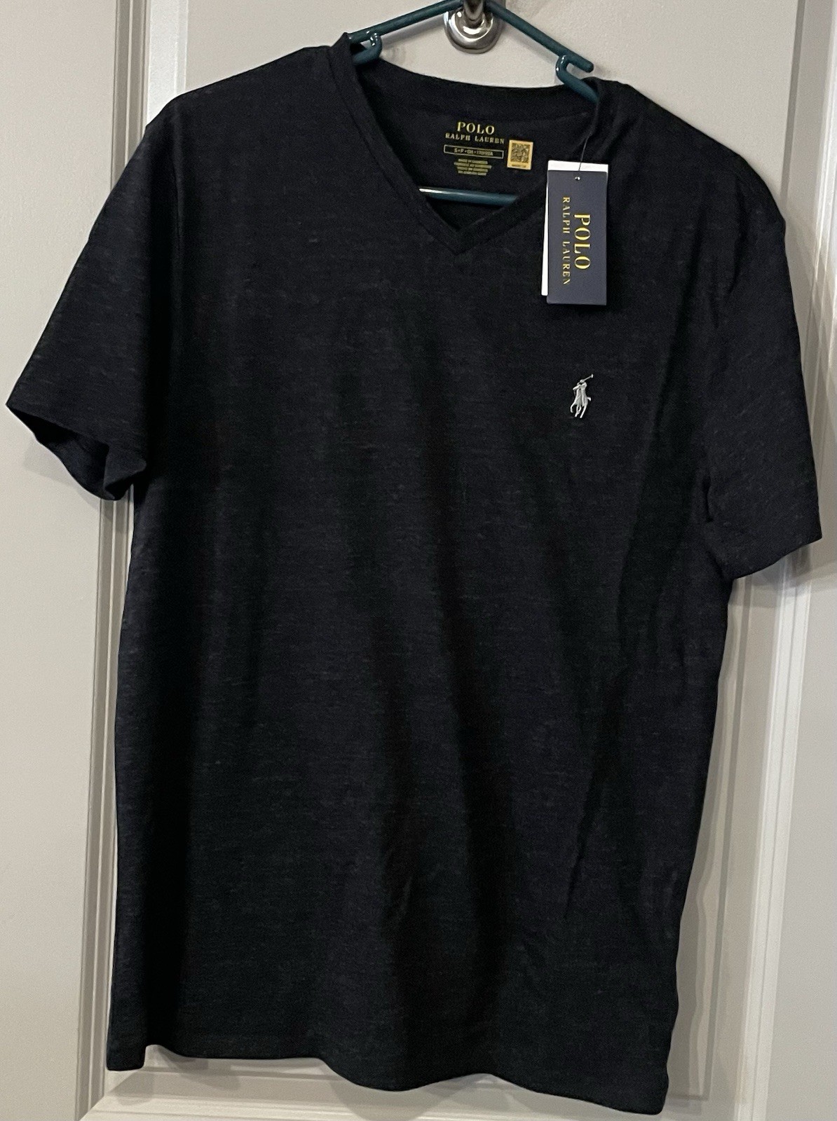 Polo Ralph Lauren Short Sleeve V-Neck T-Shirt - Black Heather (White) - Size: S gallery
