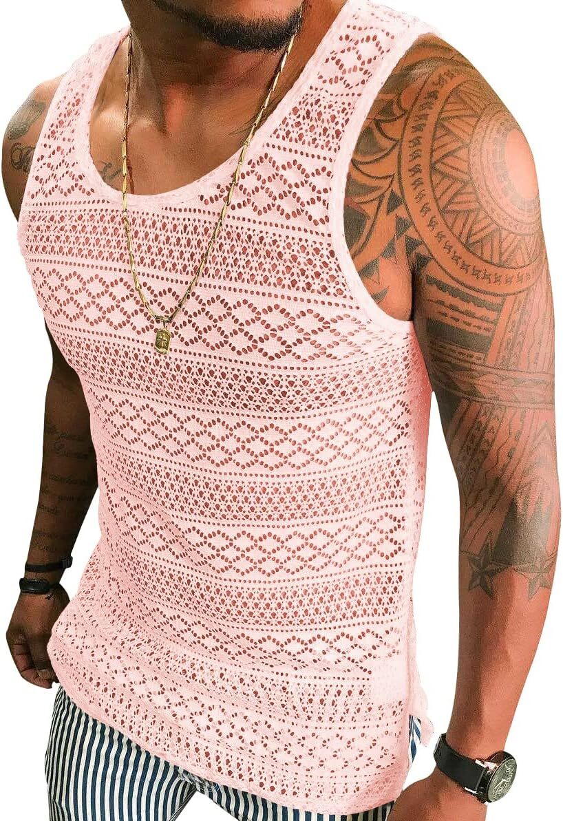 Mens Mesh See Through Tank Top Sleeveless Muscle Fit Sexy Vest Shirt gallery