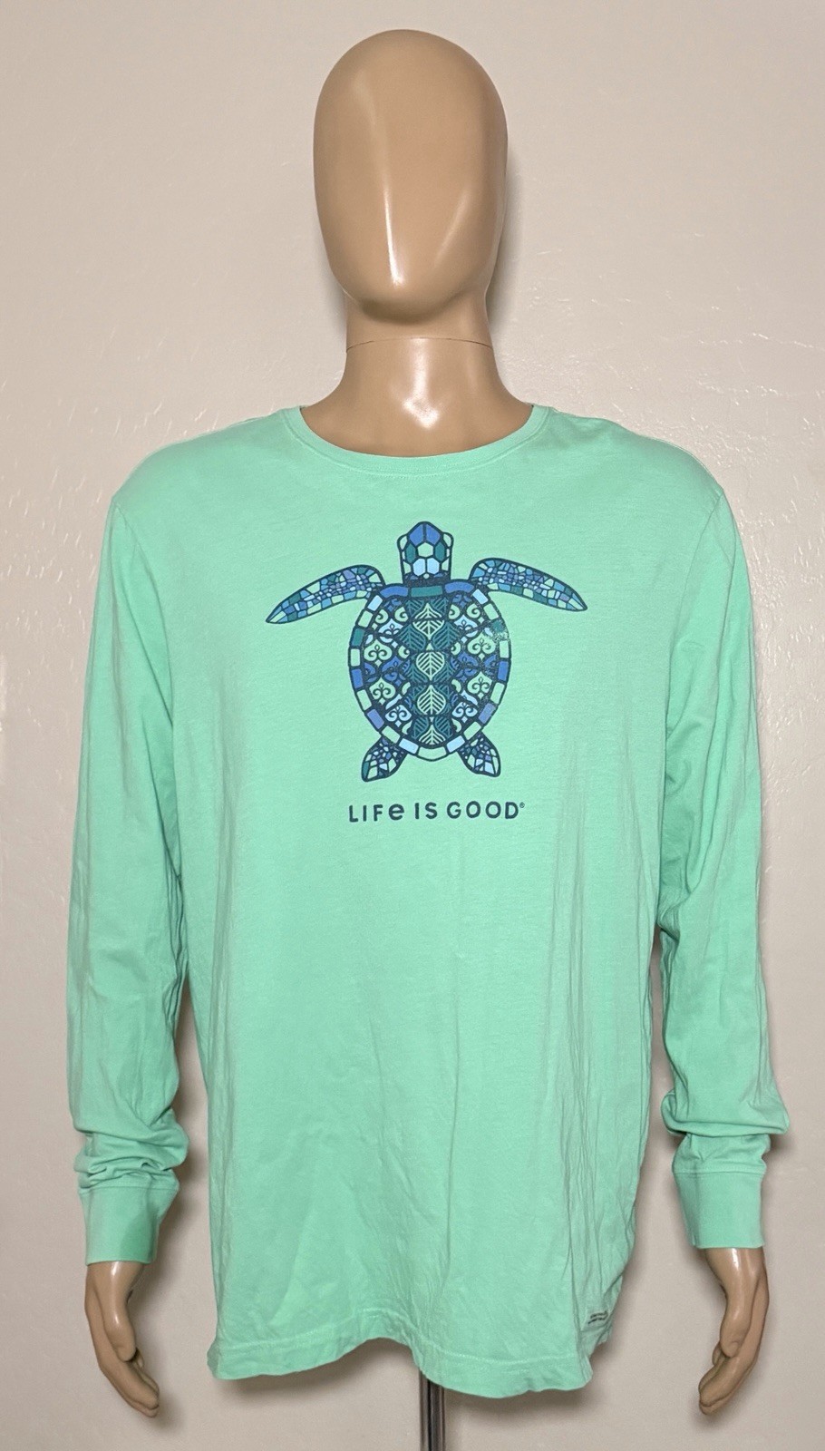 Life Is Good Shirt Mens Large Aqua Long Sleeve Crusher Lite Tee Turtle