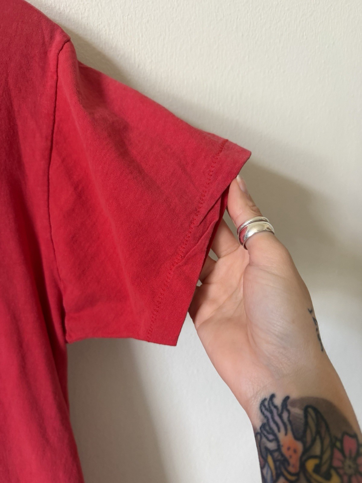 Vintage 80s Selvedge Pocket Shirt XL Blank faded red repairs - see measurements gallery