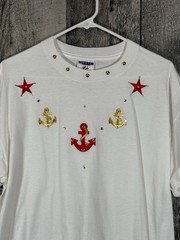 Jerzees White Nautical Anchors Unisex T-shirt Size Large