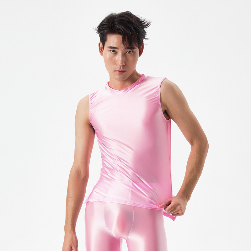 Men's Sexy Oil Shiny Glossy Sports Muscle T-shirt Slim Elastic Tank Tops Vest gallery