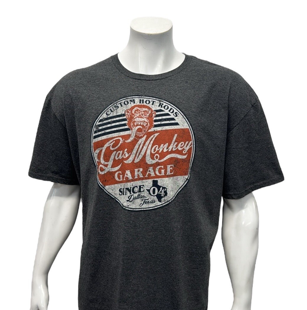 Gas Monkey Garage Custom Hotrods Dallas Texas Gray Distressed Graphic T-Shirt 2X gallery