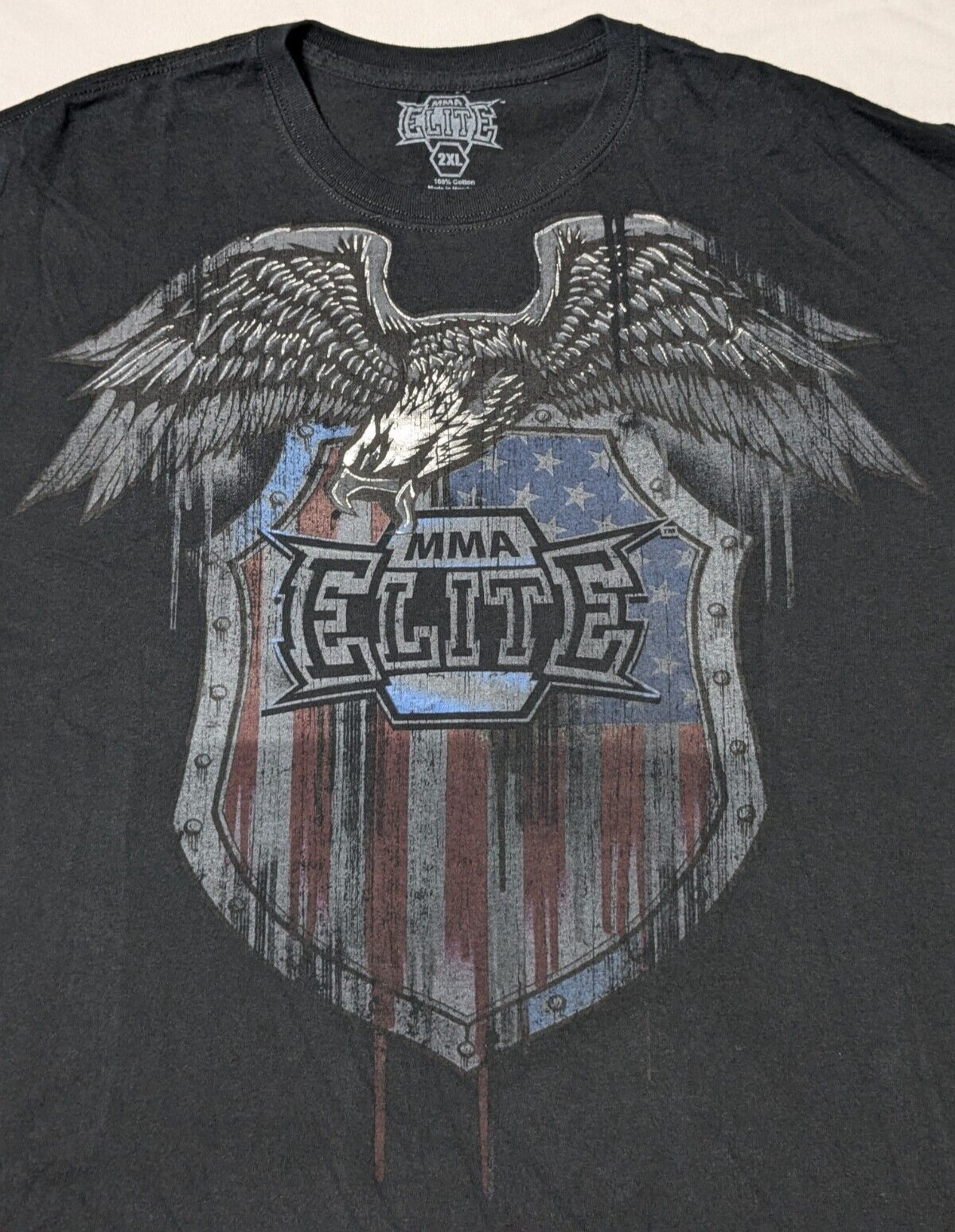 VTG Y2K MMA ELITE USA EAGLE SHIELD Men 2XL Black Cotton Graphic Print T-Shirt gallery
