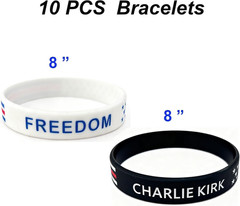 10 Pack Charlie Kirk Freedom Bracelets – USA Flag Wristbands for All