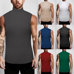 Men’s Sleeveless Turtleneck Tee Solid Tank T Shirt Thermal Pullover Top Slim Fit