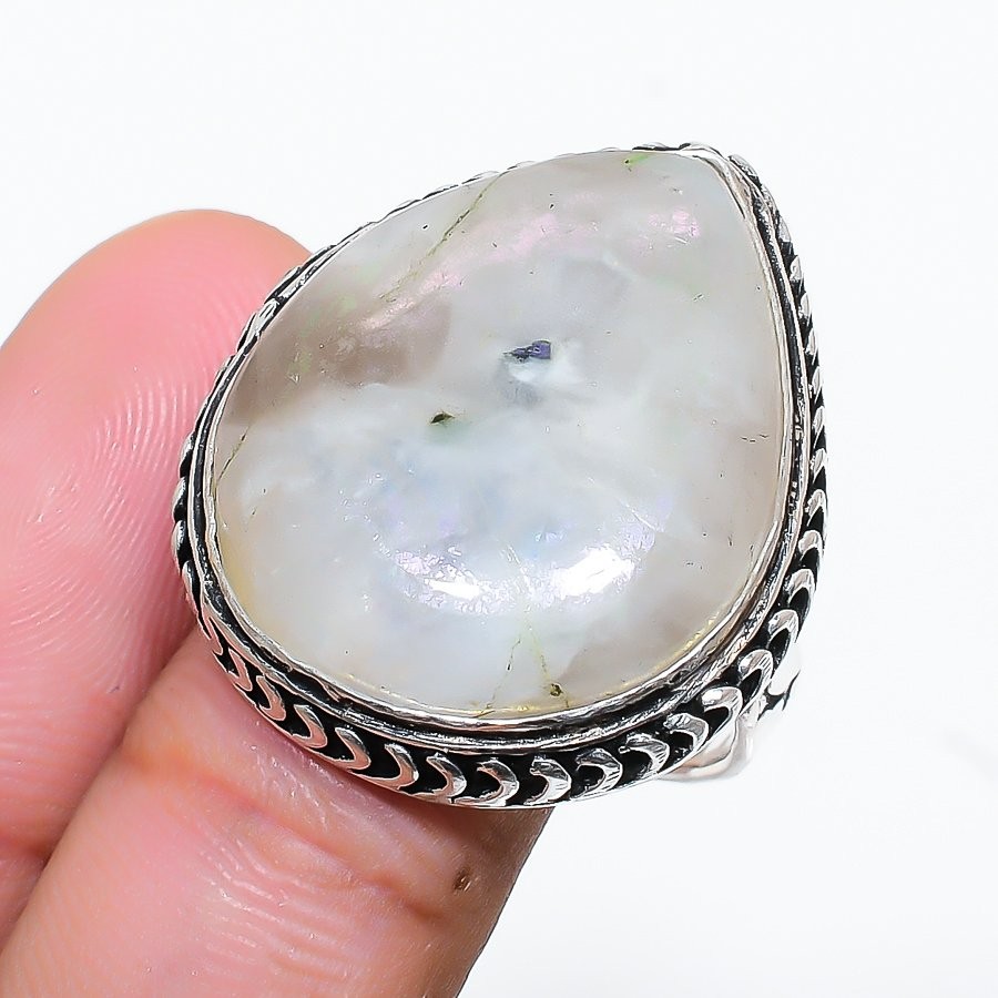 Natural Rainbow Moonstone Gemstone 925 Sterling Silver Gift Ring Size 10 Gift i7