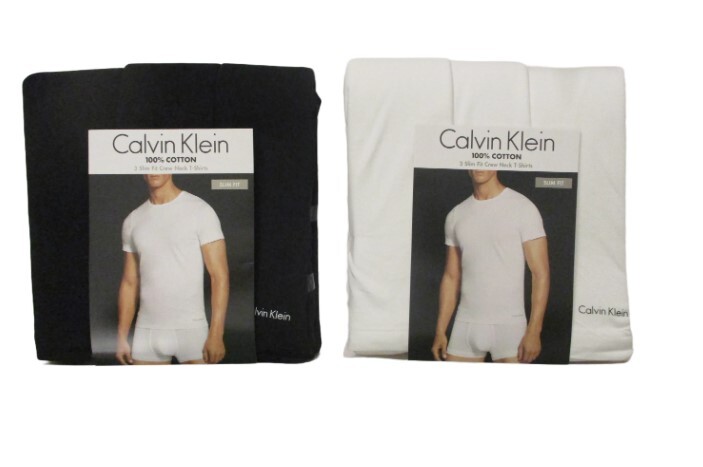 3 CALVIN KLEIN SLIM FIT BLACK WHITE CREWS S M L XL COTTON T-SHIRTS UNDERSHIRTS