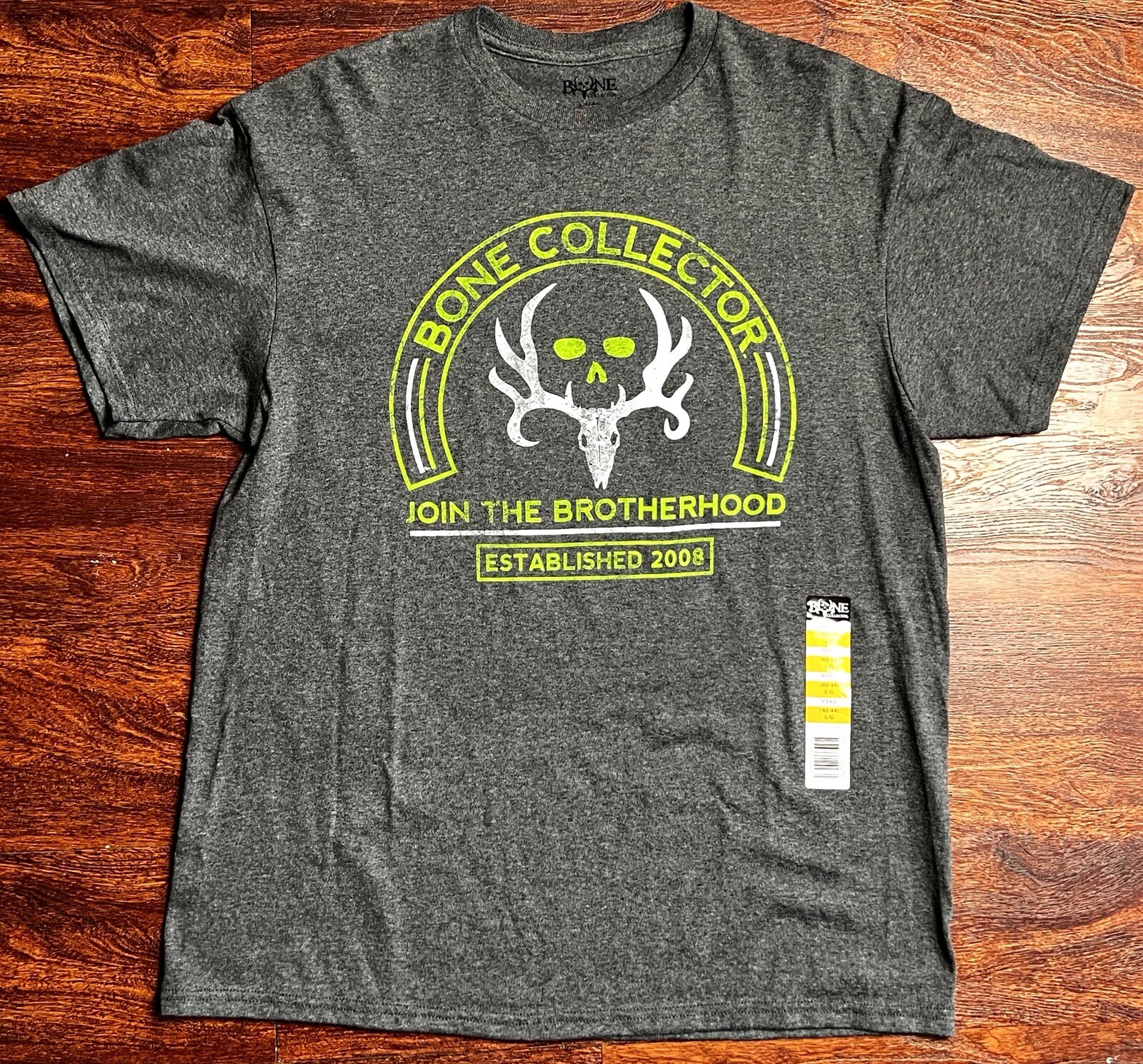 BONE COLLECTOR T-SHIRT Men's M Gray + Bright Green 50% Poly-50% Cotton gallery
