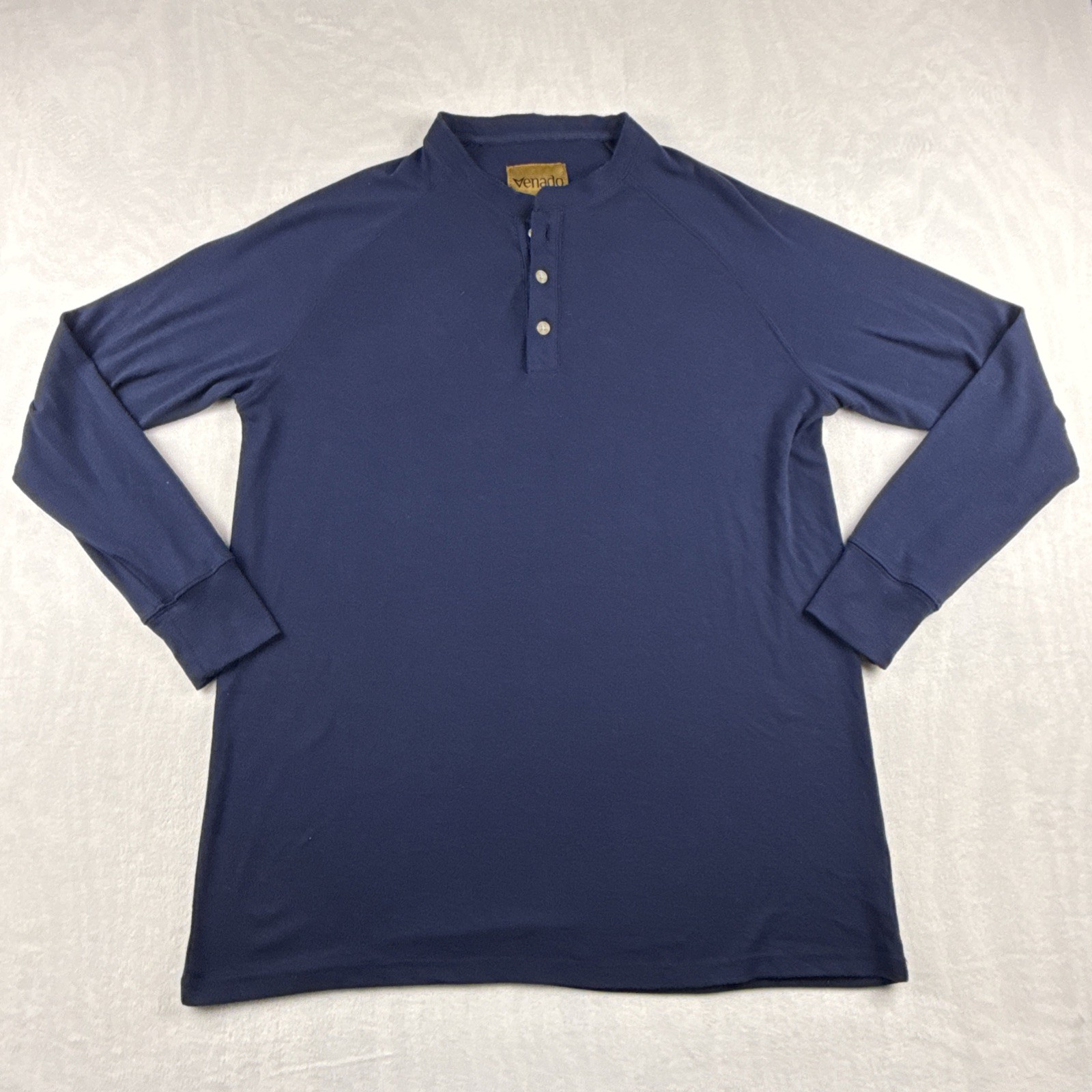 Venado Shirts Men XL Henley Long Sleeve Blue 3 Button Collar Poly Rayon Blend