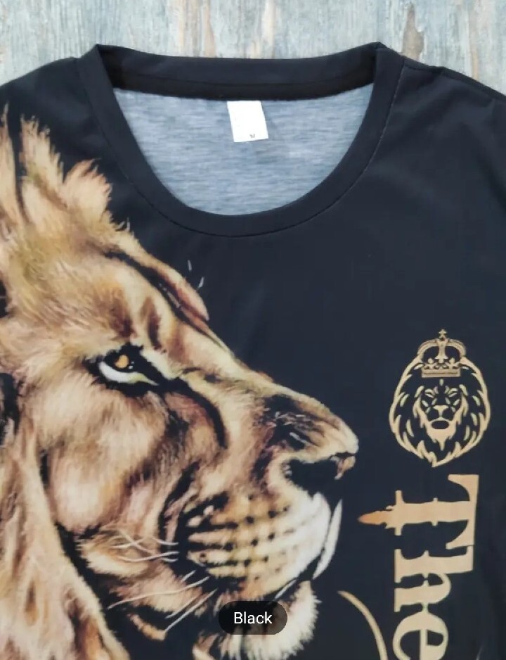 Men's Trending Crew Neck Short Sleeve Black Animal Print T-Shirt Size Large New gallery