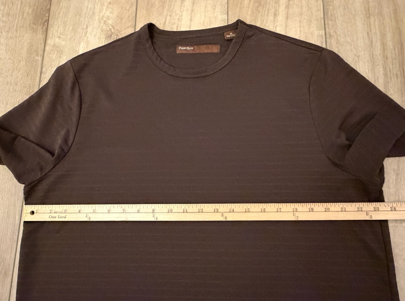Perry Ellis Polyester Ribbed Knit Crew Neck Short Sleeve Shirt-Men's XL-Brown gallery