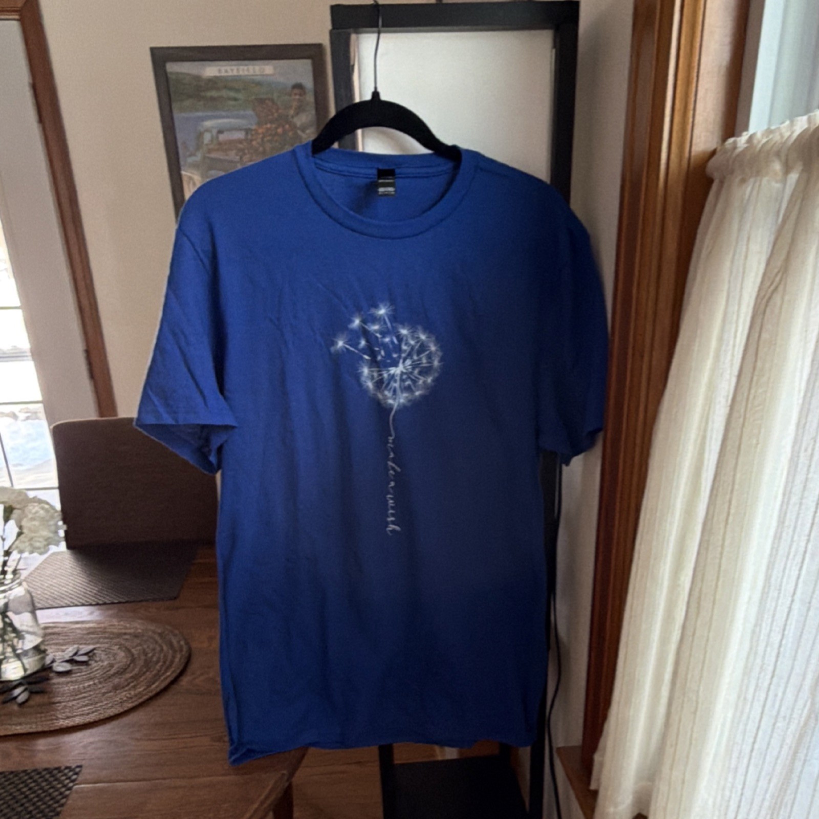 Gildan DT5000 Blue Dandelion Make a Wish Graphic Cotton Unisex T-Shirt Size M
