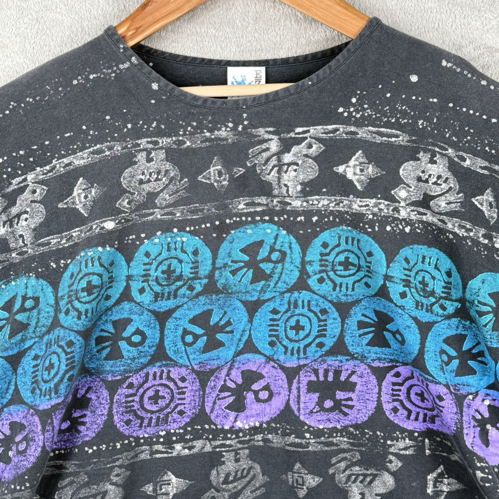 EZL Painted Glitter Shirt Mens L One Size Vintage 90s Tribal Hip Hop Colors gallery
