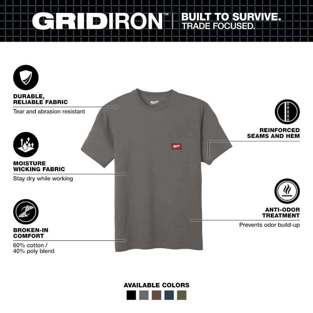 Milwaukee Men's Medium Gray GRIDIRON Cotton/Polyester Pocket T-Shirt gallery