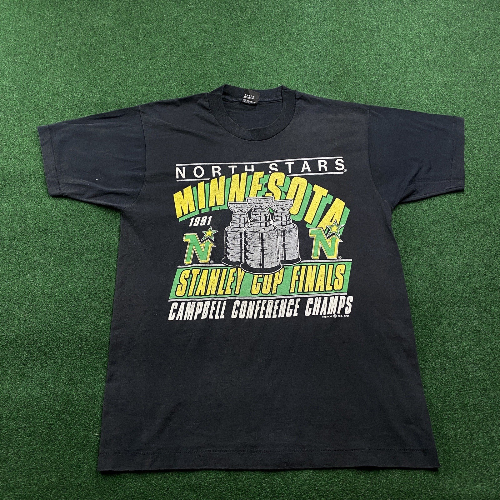 Vintage Minnesota North Stars Shirt Mens L Black 90S NHL Hockey Champs USA 1991 gallery