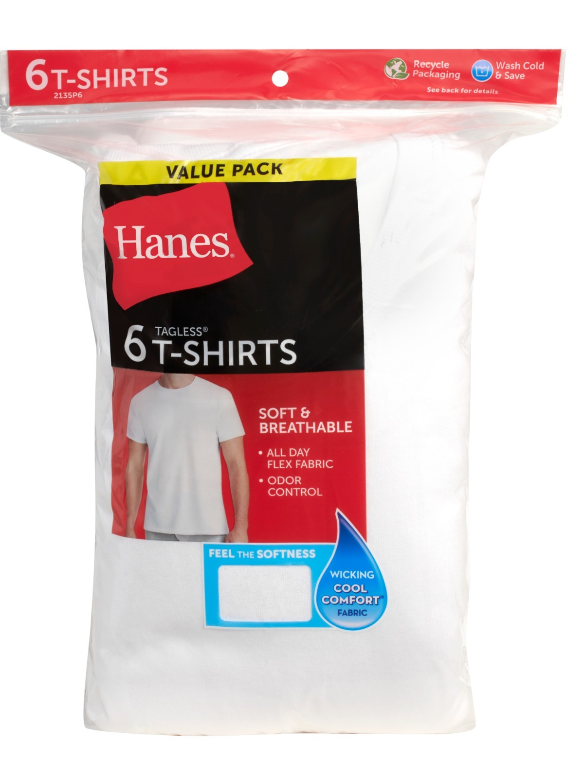 Hanes 6-Pack Tee Men's Crew T-Shirt Soft and Breathable White gallery