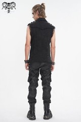Devil Fashion Men Black Gothic Punk Belt Deco Tops Net Eyelet Sleeveless Shirt