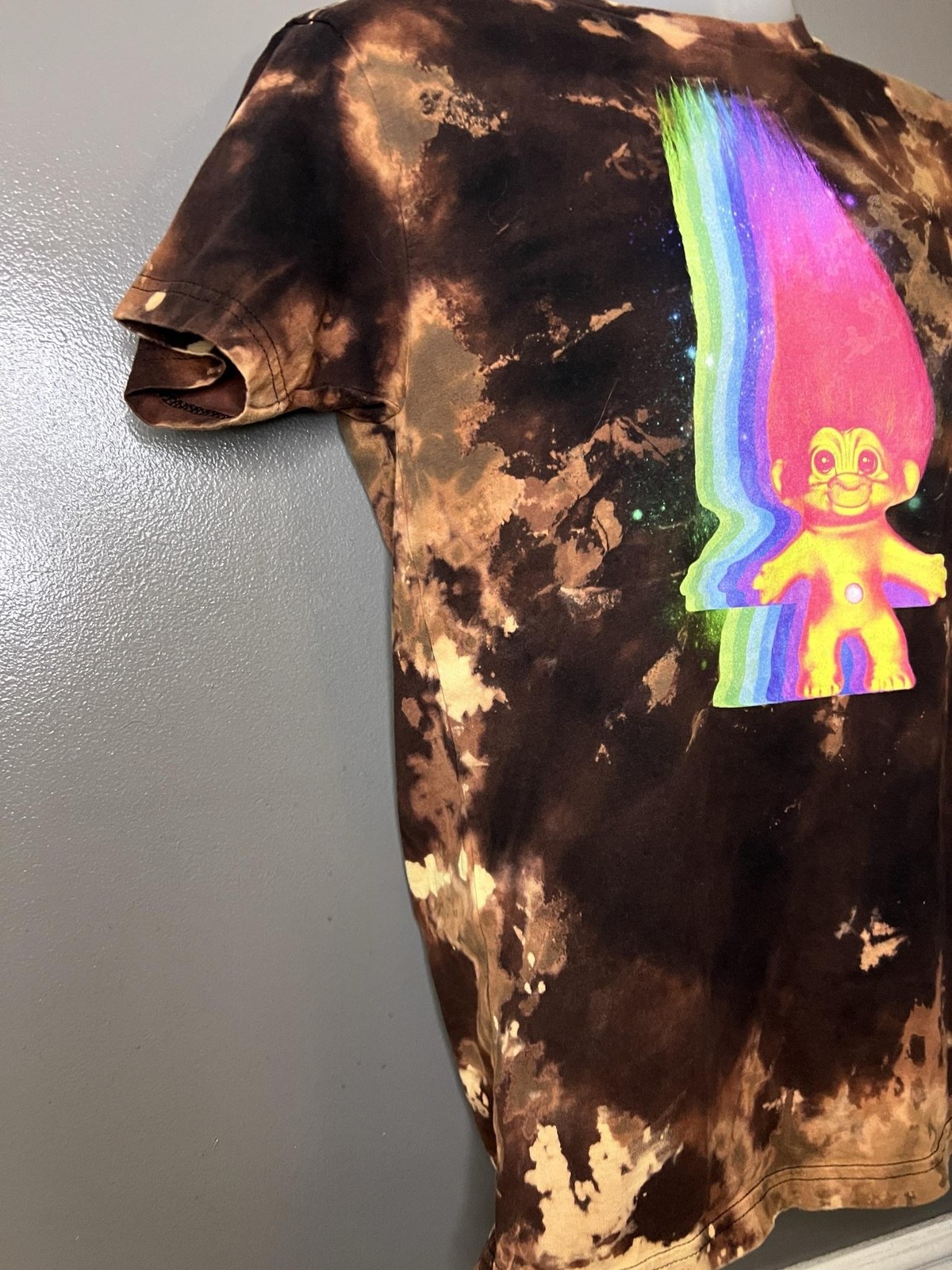 Good Luck Trolls Shirt Mens Small Brown Bleach Tie Dye Rainbow Graphic Tee gallery