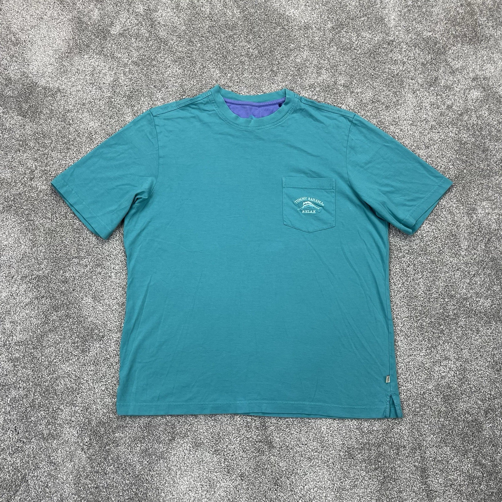 Tommy Bahama T Shirt Mens Medium Relax Pocket Tee Cotton Teal Blue Marlin Logo gallery