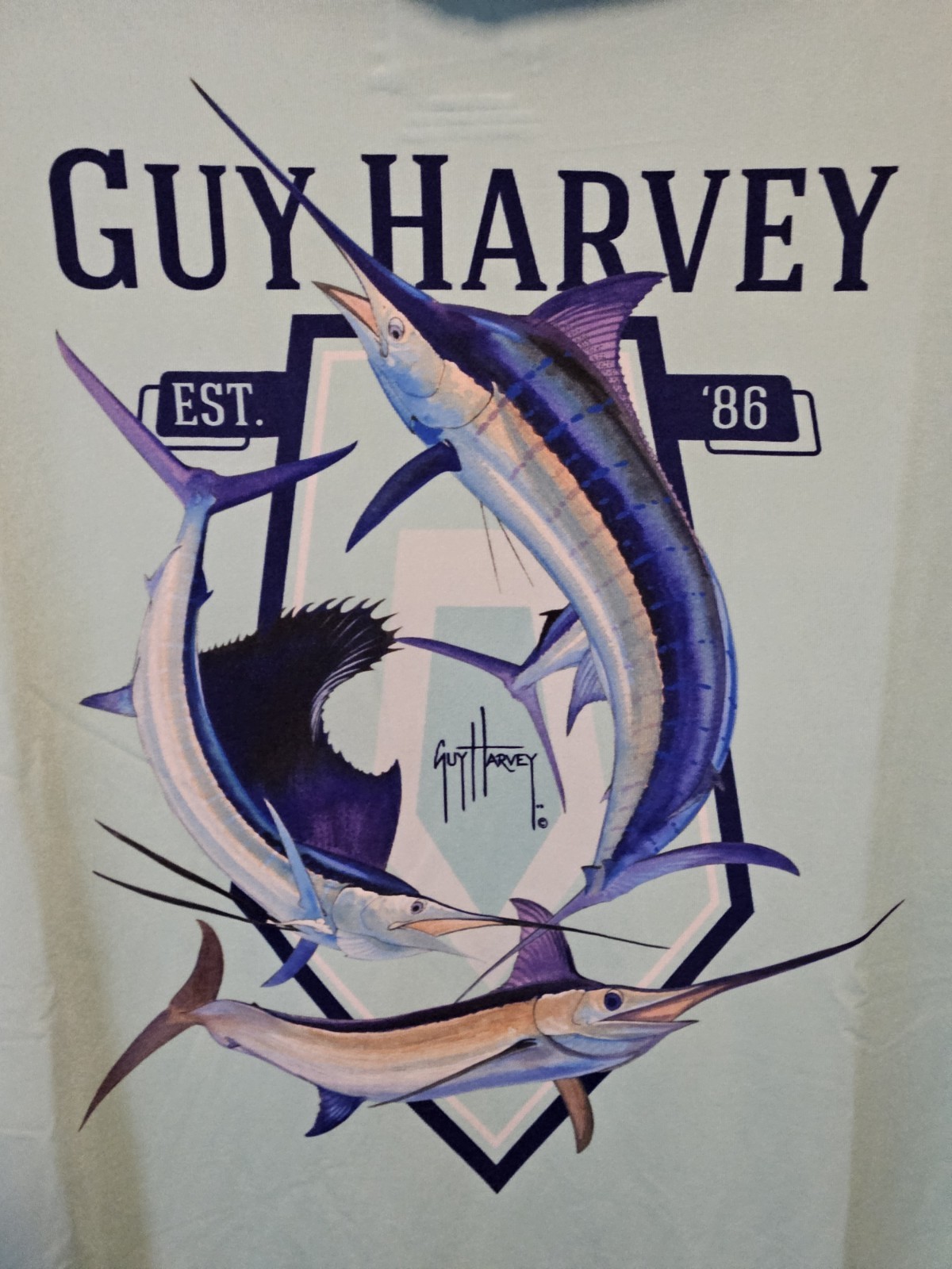 Guy Harvey Long Sleeve Hooded T Shirt, Beach Glass, XXL Men's gallery