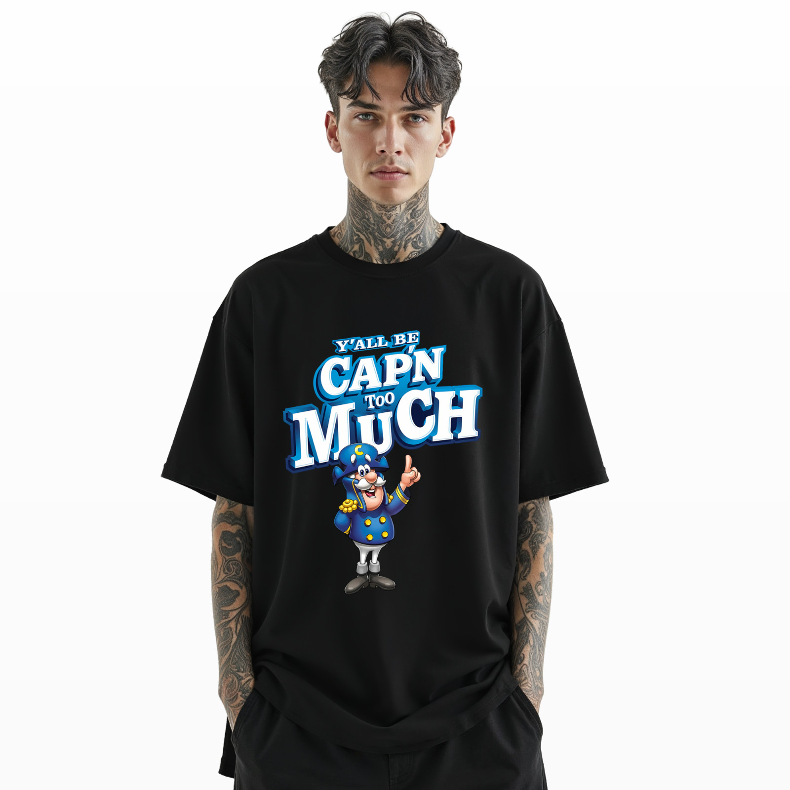 Funny Graphic T-Shirt – Y’all Be Cap’n Too Much Parody Tee A272 gallery