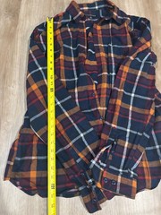 Express Men Button up 17 sz 17.5 Size XL shirt long sleeve plaid navy orange