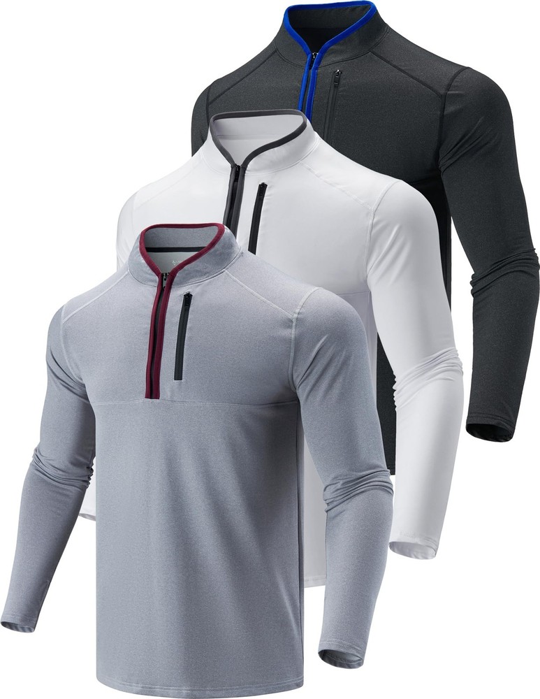 3-Pack Men’s Quarter-Zip Pullover – Lightweight Long Sleeve Athletic Jackets,…
