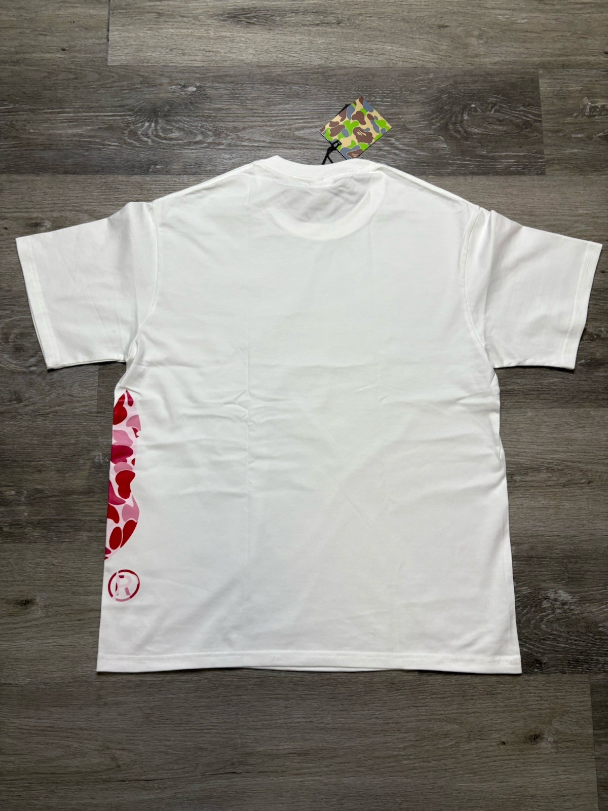 A Bathing Ape BAPE Men’s L Cotton White Tee Pink Camo Ape Head Logo Graphic gallery