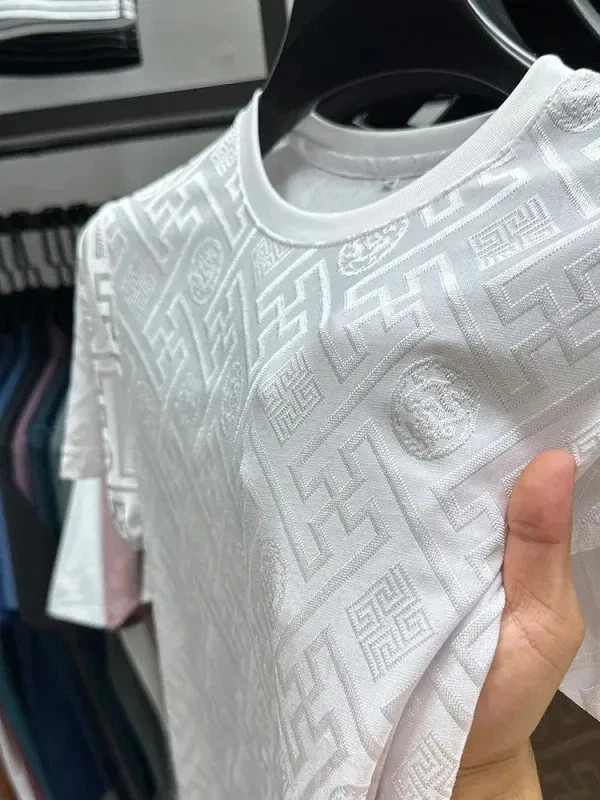 New Men’s Jacquard T-Shirt Casual Short Sleeve Round Neck Breathable Fashion TOP gallery