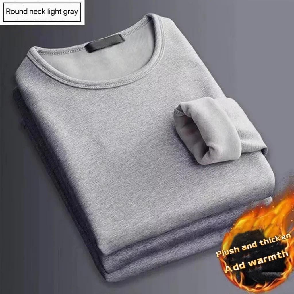 Men Winter Thermal Long Sleeve Shirt Velvet Warm Round Neck Top M-5XL gallery