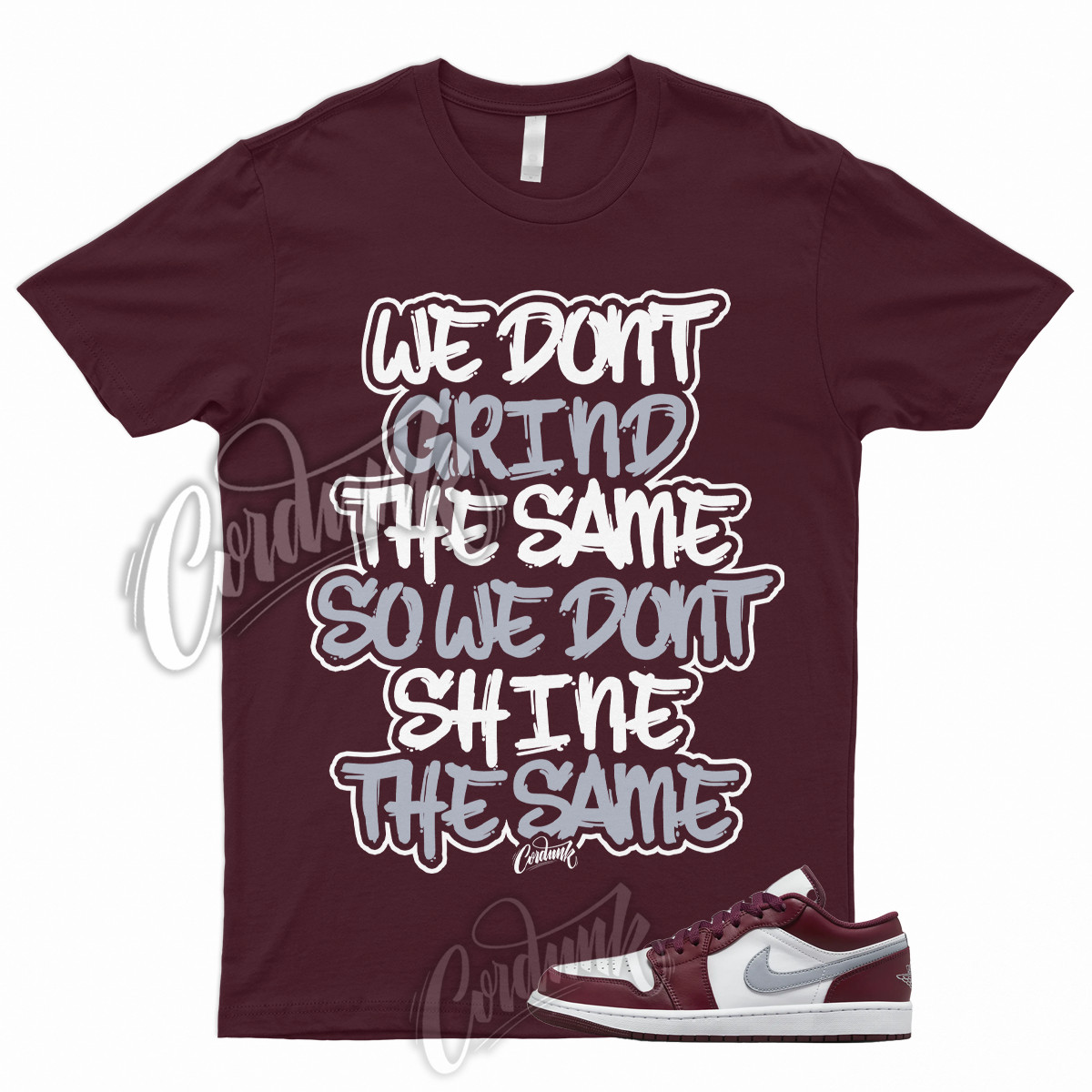 GRIND T Shirt to Match 1 Low Bordeaux Maroon Cherrywood Red White Cement Grey 6