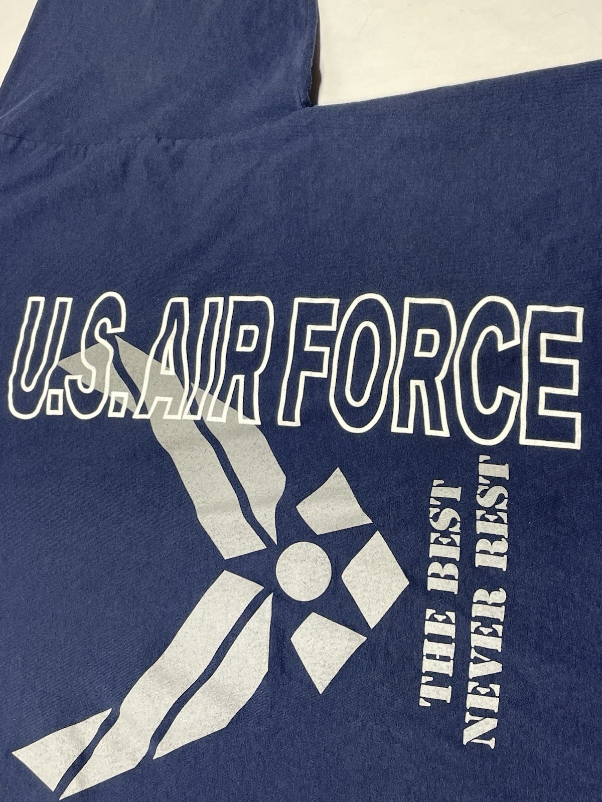 US Air Force Navy Blue Graphic Crew T Shirt The Best Never Rest Sz 2XL Military gallery