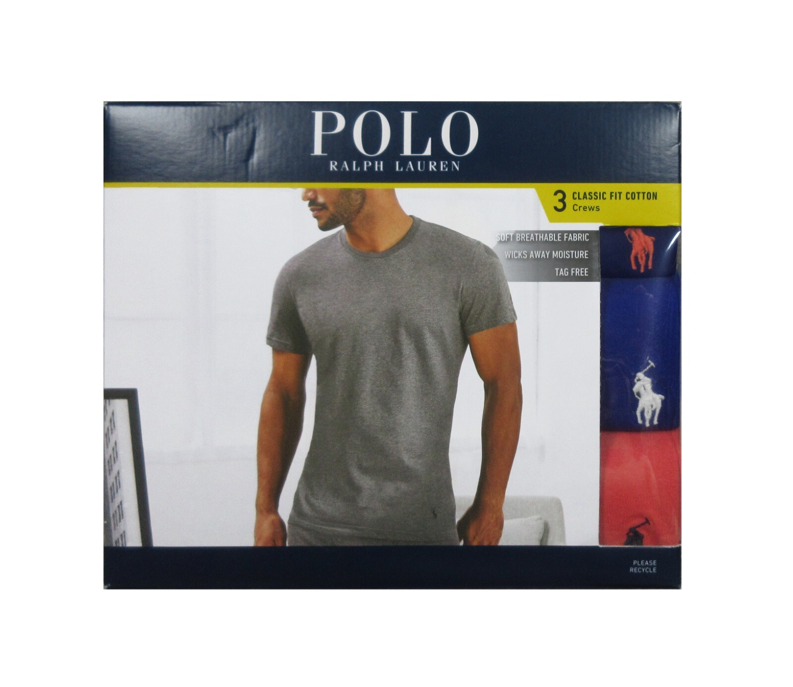 Polo Ralph Lauren Men's Navy-Royal-Red Classic Fit Crew-Neck 3 Pack Shirt gallery