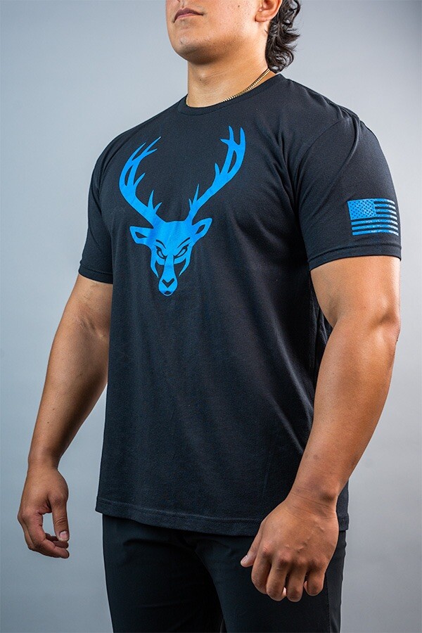 Bucked Up Men’s Flag T Shirt Black Blue Logo Size Large New gallery