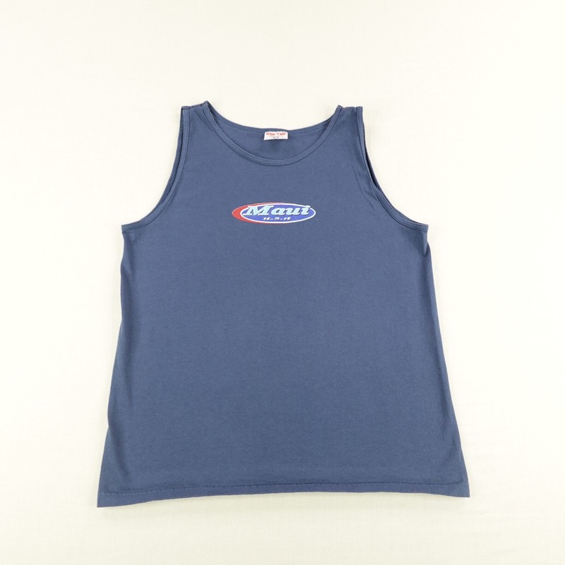 Vintage Maui Shirt Mens Medium Blue Sleeveless Hawaii Hawaiian Muscle Tank Top