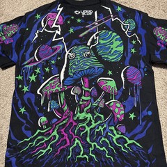 Liquid Blue Black Light Mushrooms Black T-Shirt, Brand New, Men’s Size S
