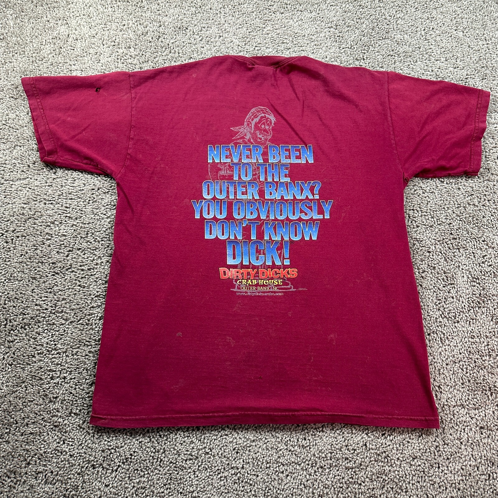 Dirty Dicks Crab Shack Shirt Mens Medium Red Blue Dont Know Dick THRASHED FLAW gallery