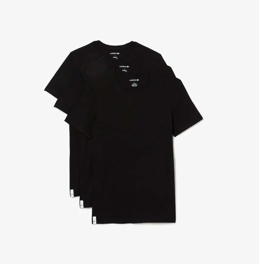 3 Pack Lacoste T-Shirts Crew Neck Cotton Essentials 100% Cotton Black
