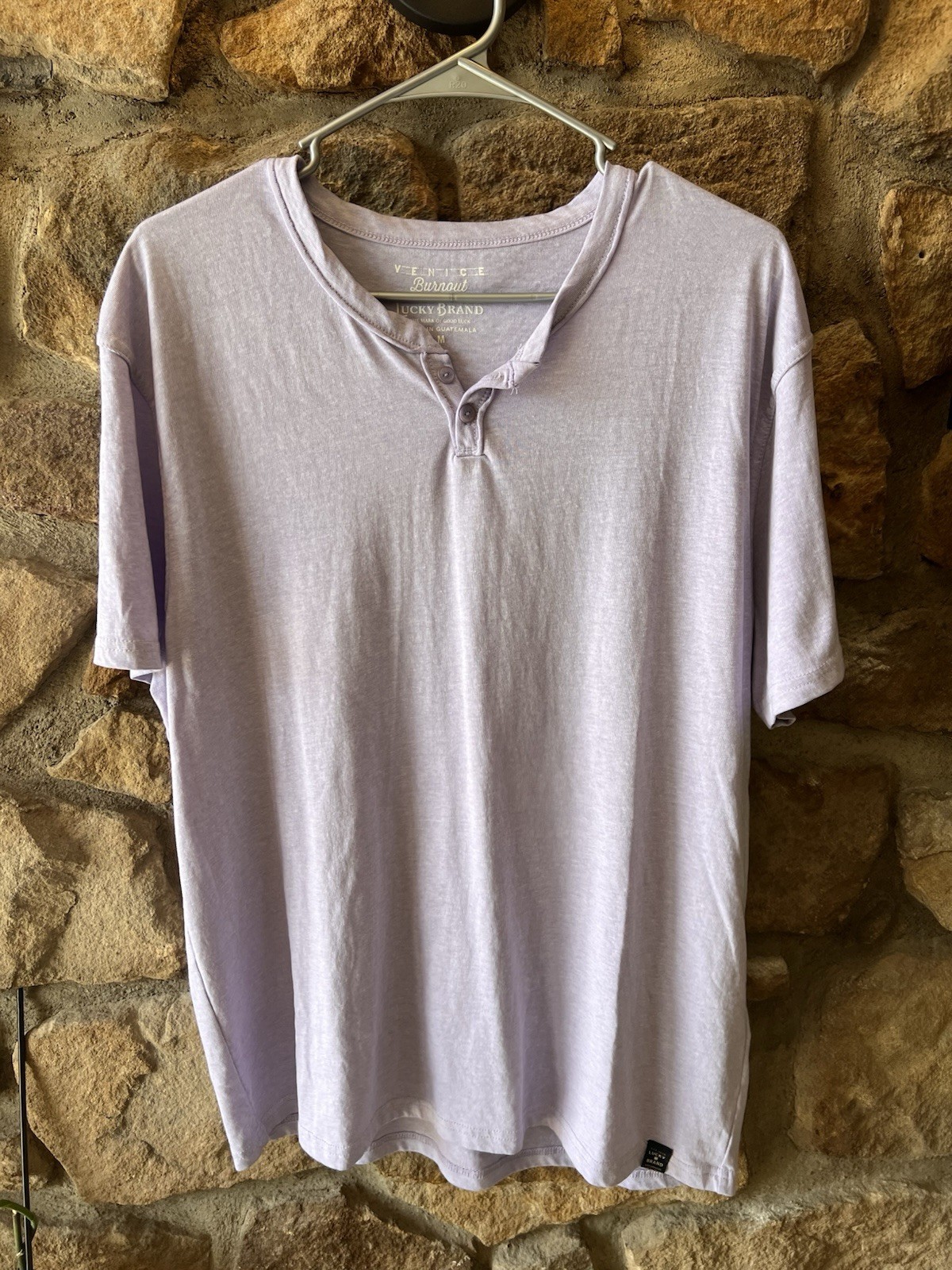 Lucky Brand Men’s Venice Burnout Henley Short Sleeve Purple Size Medium