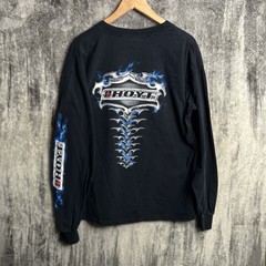 Vintage Y2K Hoyt Archery Blue Flame Long Sleeve Shirt Gildan XL Black Faded Rare