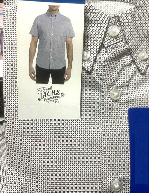 Jachs Mens Button Down Short Sleeve Dress Casual Shirt (White Micro, Small) NWT