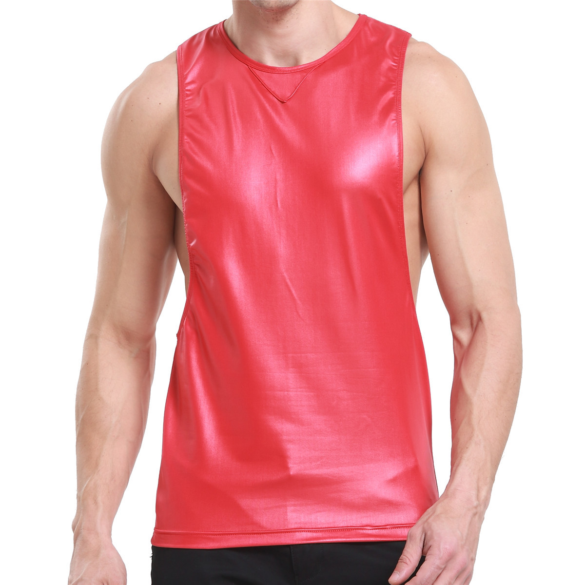 Mens Faux Leather Tank Top Vest T-Shirts Wet Look Sleeveless Tops Shirt Clubwear gallery