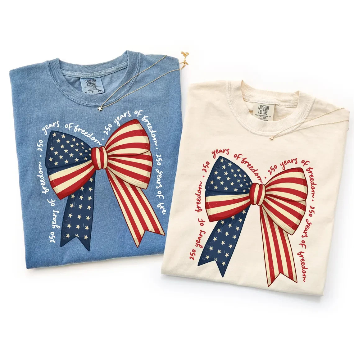 Comfort Colors Patriotic Bow Shirt Coquette 250 Years Of Freedom 4th of July Tee gallery