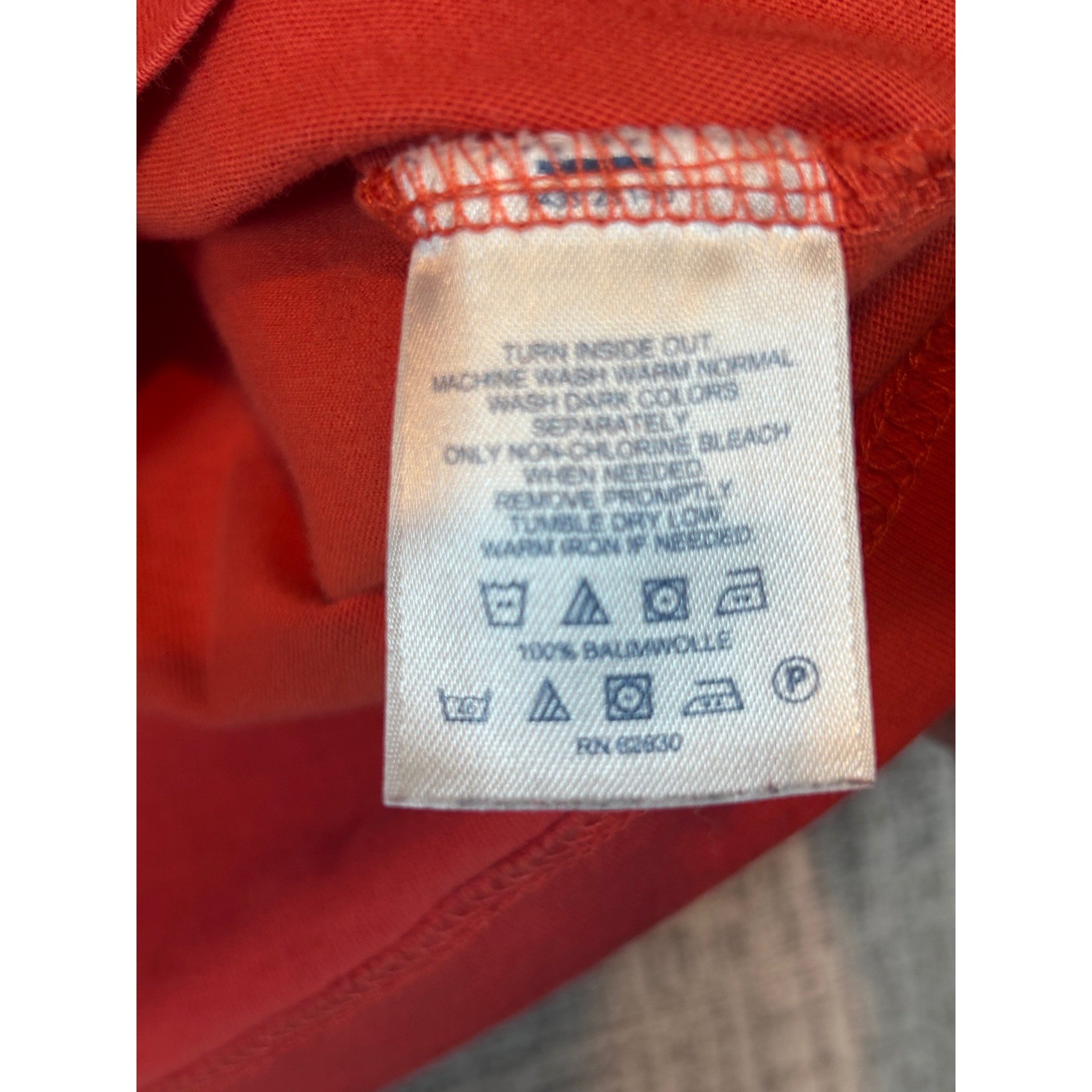 Lands End Mens Medium Orange/Red Long Sleeve Cotton Crewneck T-Shirt Ribbed Cuff gallery